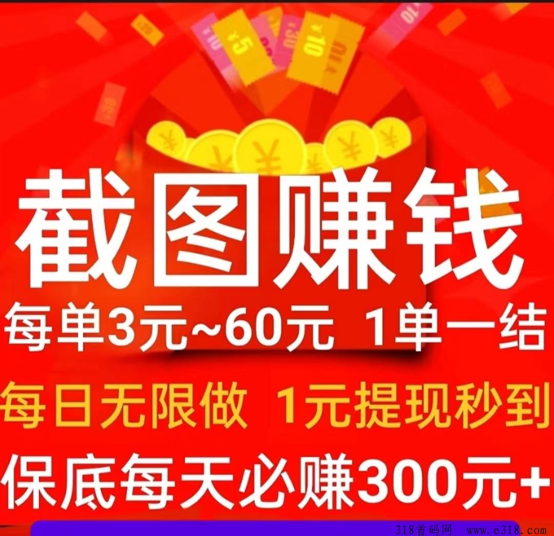 截图任务1元起提秒到账，无手续费，无节假-首码项目网